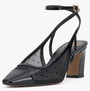 Vince Camuto Black Polka Dot Mesh Pointed Toe Ankle Strap Heels thumbnail 2