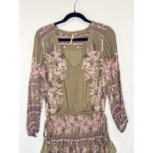 Free People Womens Dress Green Moonlight Floral Mini Smocked A Line Boho Small thumbnail 7
