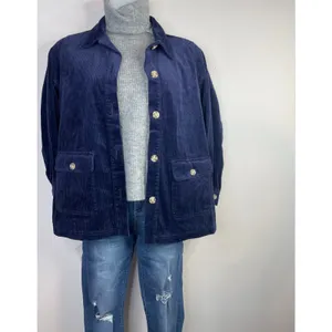 Appleseeds Wide Wale Corduroy Shacket Barn Coat Chore Jacket Stretch Navy Blue M thumbnail 3
