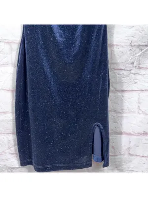 Windsor Velvet Glitter Bodycon Mini Dress Women’s XS Navy Blue Side Slit Party thumbnail 3