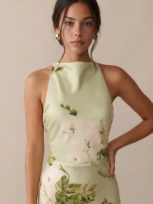 O.p.t. Few Moda Roslyn Size M Green Floral Silk Maxi Dress Few Moda thumbnail 2