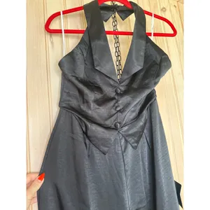 NWT Lulus Sensationally Sophisticated Black Satin Halter Vest Jumpsuit Party M thumbnail 4