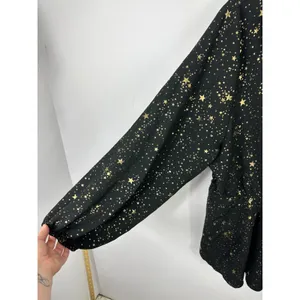 SHEIN Curve Blouse Womens 5XL Black Gold Foil‎ Star Ruffle Peplum Celestial Top thumbnail 4