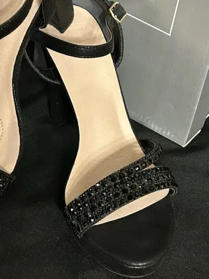 David’s Bridal Women’s Black Rhinestone Prom Party Dress Heels In Box SZ 7.5 thumbnail 4