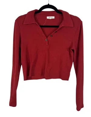 Madewell Red Ribbed Copped Henley Sweater Womens XS Casual Fall Long Sleeve thumbnail 1