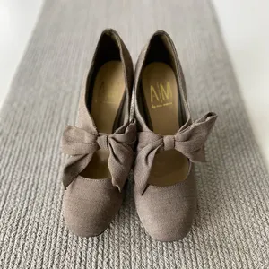 Vintage Ann Marino Brown White Herringbone Bow Tie High Heel Pumps Size 8.5 thumbnail 7