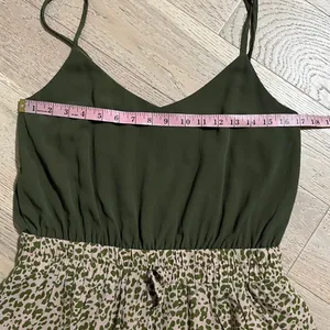 Olive Green Leopard Print Ruffle Hem Mini Dress Empire Waist Large thumbnail 6