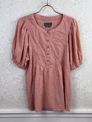 Anthropologie Pink Short Sleeve Button Front Elinor Textured Top - Size - Medium thumbnail 9