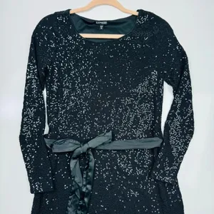 Express Long Sleeve‎ Sequin Mini Dress with Removable Satin Sash Size XS thumbnail 3