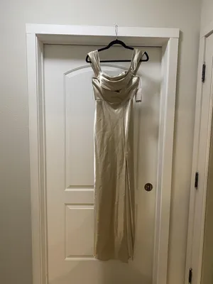 Birdy Grey Mia Dress Womens XS Champagne Satin Cowl Maxi Slip Formal Wedding thumbnail 2