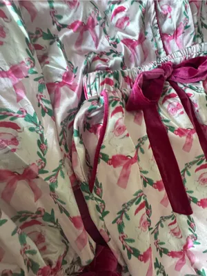 Pink Bow Floral Satin Robe with Velvet Trim thumbnail 2