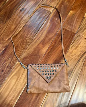 Small brown studded flap crossbody thumbnail 1