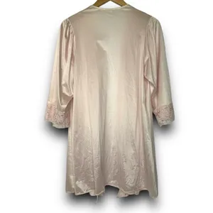 Vintage Avon Style Pink Satin Nylon Open Lace Trim Robe Midi Length Small Medium thumbnail 7