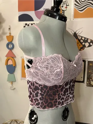 Y2K Pink Lace Leopard Mesh Bustier Cami Top Size M thumbnail 5