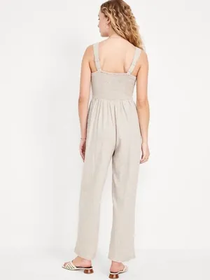Old Navy Tan Linen Jumpsuit Medium thumbnail 2