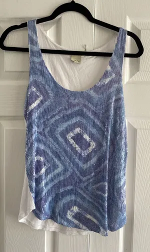Ecru Womens Small Blue Sequin Tank Sleeveless Y2K‎ Going out Top thumbnail 1