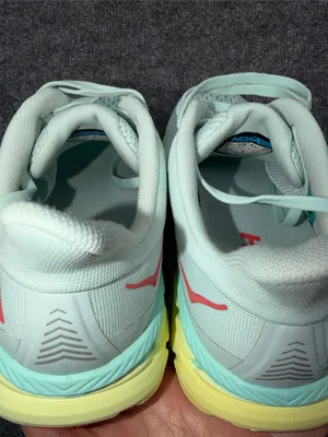 Hoka Clifton 7 running shoes in the Morning Mist and Hot Coral colorway size 10D thumbnail 7
