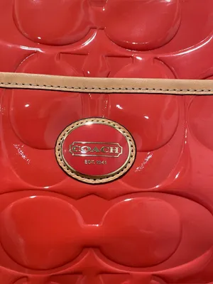 Coach Peyton Embossed Patent Leather Coral Orange Shoulder Crossbody Tote F20028 thumbnail 4