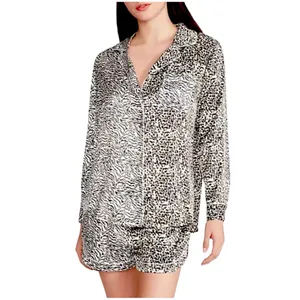 BB Dakota New Satin PJ Set Button Top Shorts Animal Print Women’s Size Medium thumbnail 6