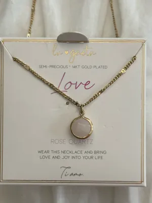 Gold Plated Pink Rose Quartz Stone Necklace thumbnail 2