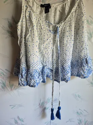 Forever 21 White Flowy Tank Top S thumbnail 3