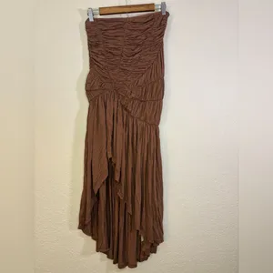 NWT Anthropologie Celandine Strapless Ruched Asymmetrical-Hem Dress Brown Size M thumbnail 7