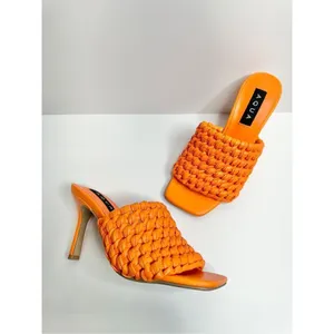 AQUA‎ Woven Sandals Size 7 Orange High Heel Open Square Toe NEW thumbnail 7