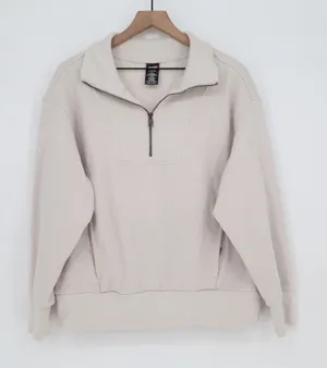 Avia Sweatshirt Womens L Pullover Cream Quarter-Zip Fleece Mock Neck Good thumbnail 1