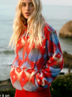 Billabong switchback Aztec print Sherpa fleece pullover size M thumbnail 1