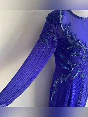 A.J. Bari vintage blue beaded silk floor length gown glamour gala black tie 12 thumbnail 3