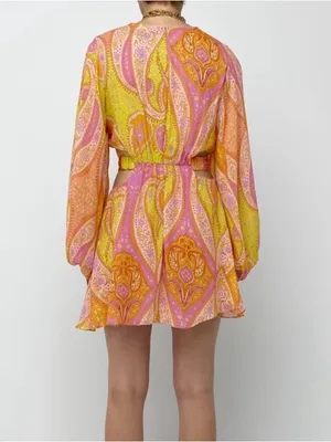 Zara Paisley Cutout Boho Mini Dress‎ With Balloon Sleeves Size M NWT thumbnail 4