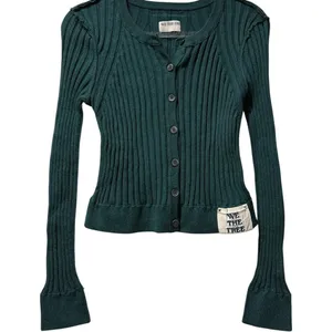 Free People Chunky Ribbed Green Button Down Cardigan Sweater Size‎ Medium thumbnail 1