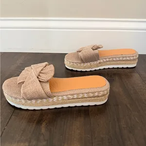 NEW Boho Platform Bow Sandals Tan Size 7 thumbnail 3