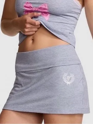🎀PINK x LoveShackFancy Foldover Cotton Mini Skirt / Skort Bling Logo Preppy M thumbnail 1