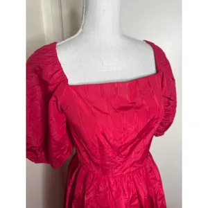 VTG 80s Romantic Red Taffeta Party Dress Puff Sleeve Square Neck Maxi Prom Gown thumbnail 7