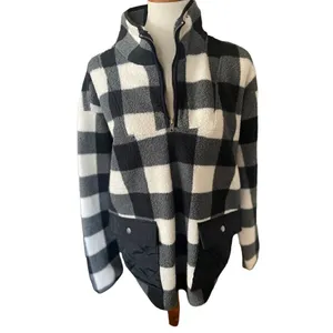 Como Vintage Black and White Checkered Half Zip Mock Collar Pullover Size XL thumbnail 8
