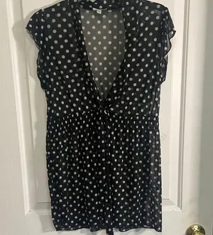 Vintage Sheer Black Polka Dot Blouse Size L thumbnail 1