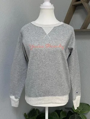Champion Grey Pullover You'Re Peachy Embroidered Sweatshirt Activewear Sporty thumbnail 1