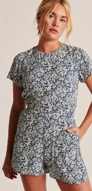 Abercrombie & Fitch Floral Print Open-Back Romper, Size XXS, NWT thumbnail 1