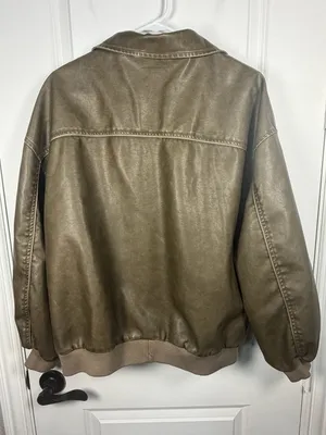 Princess Polly Goldsmith Faux Leather Oversized Bomber Jacket in Washed Brown thumbnail 4