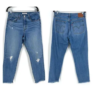 Levi's Wedgie Women's Raw Hem Tapered‎ Ankle Jeans Blue Denim Acid Wash Size 30 thumbnail 2