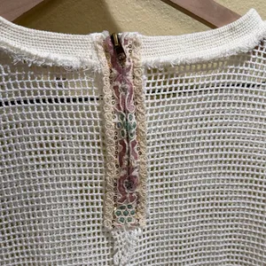 POL size small White Mesh Pullover oversized Sweater with embroidered accents thumbnail 6