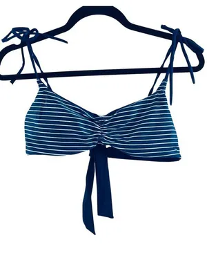 Lands End Swim Bikini Top Tie Straps Reversible Striped Navy Blue Size S thumbnail 1