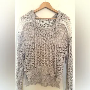 POL Women's‎ Natural V-Neck Felaxed Hoddie Knit Crochet Sz Small thumbnail 2