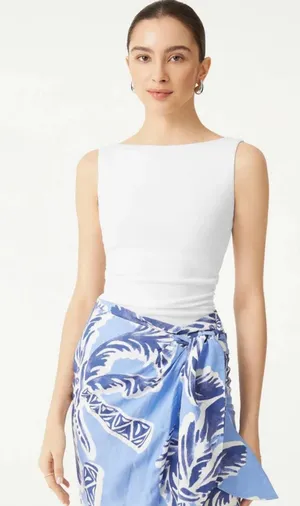 NWT OGL Move White Side Ruched Boat Neck Sleeveless Tank Top Brami Women Size S thumbnail 1