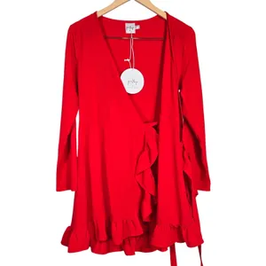 Princess Polly Agnetha‎ Mini Dress Red Long Sleeve Wrap Ruffle Flounce Women's 8 thumbnail 3