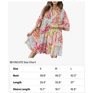 Women's Babydoll Mini Dress Boho Floral 3/4 Bell Sleeve Dress Small thumbnail 3