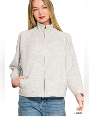 ZENANA Premium scuba full zip jacket in Heather gray size large relaxed fit thumbnail 3