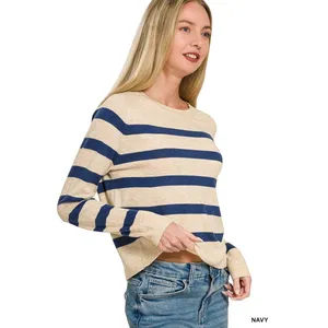 Zenana Lightweight Wool Blend Striped Round Neck Sweater - Medium‎ thumbnail 2