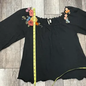 Moth for 3/4 Sleeve Black Wool Blend Blouse Floral Appliqué Detail thumbnail 13